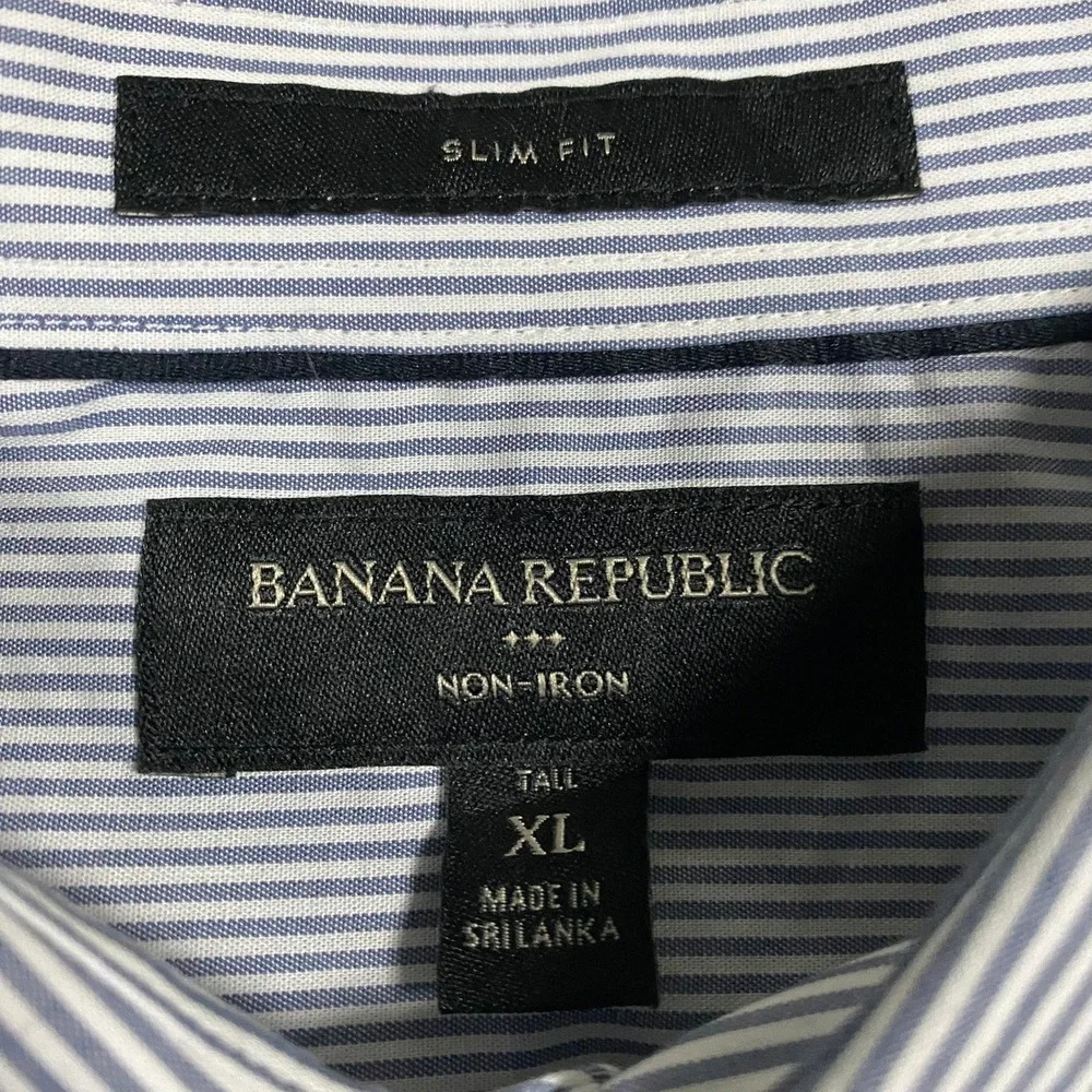 Banana Republic Slim‎ Fit XL Tall Men's Button Up Blue White Striped